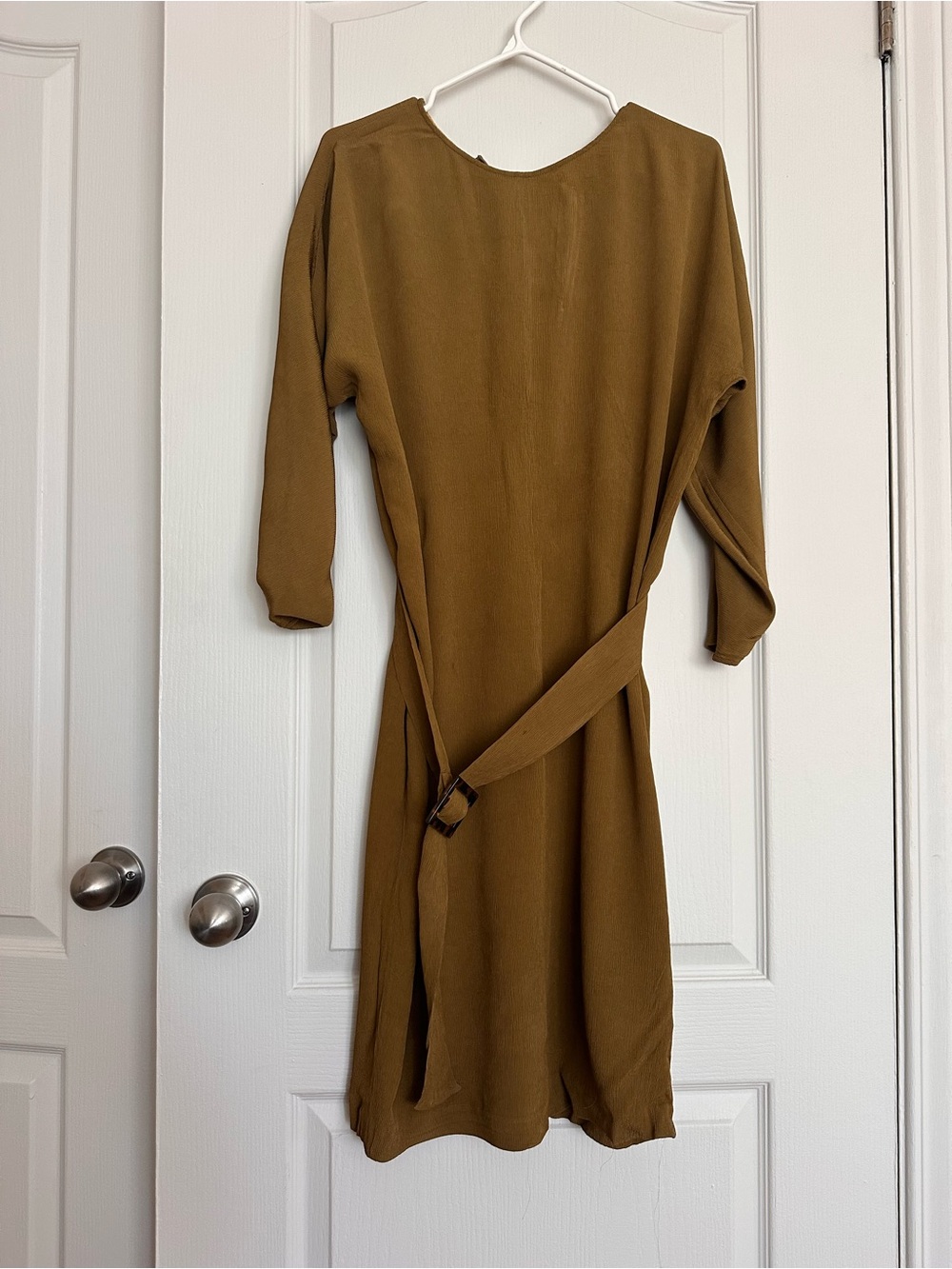 Massimo Dutti Olive-Toned Long Sleeve Belted Dress